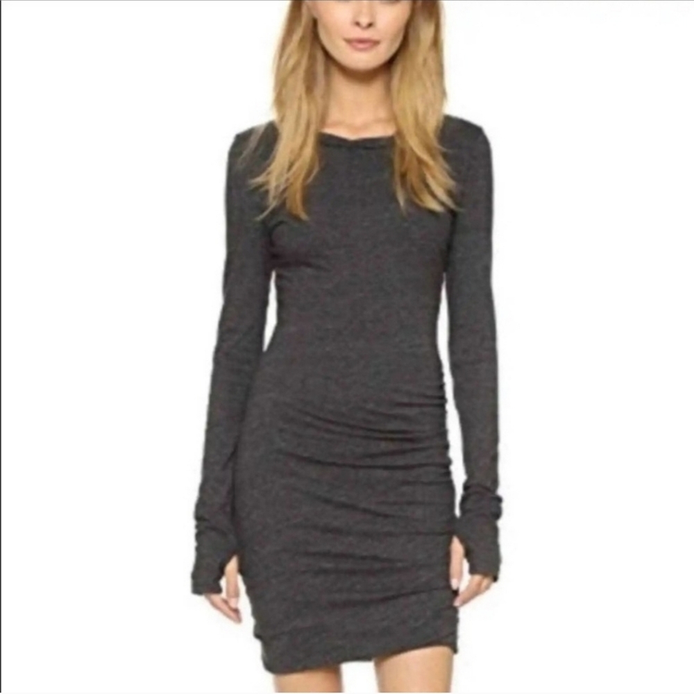 PAM & GELA‎ Midi Charcoal Grey Ruched/Twisted Side Zippers Long Sleeve Dress M
